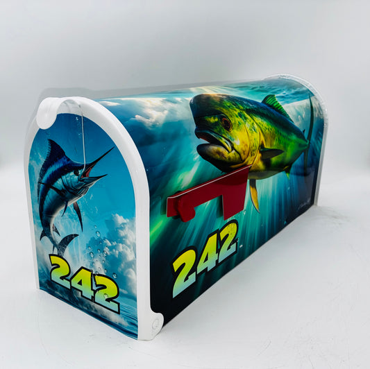 Marlin with Fish Custom Mailbox Gift Idea for Beach House