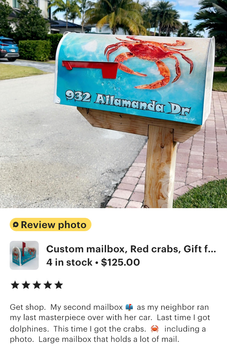 Blue Crab Custom Mailbox, Beach Decor Gift