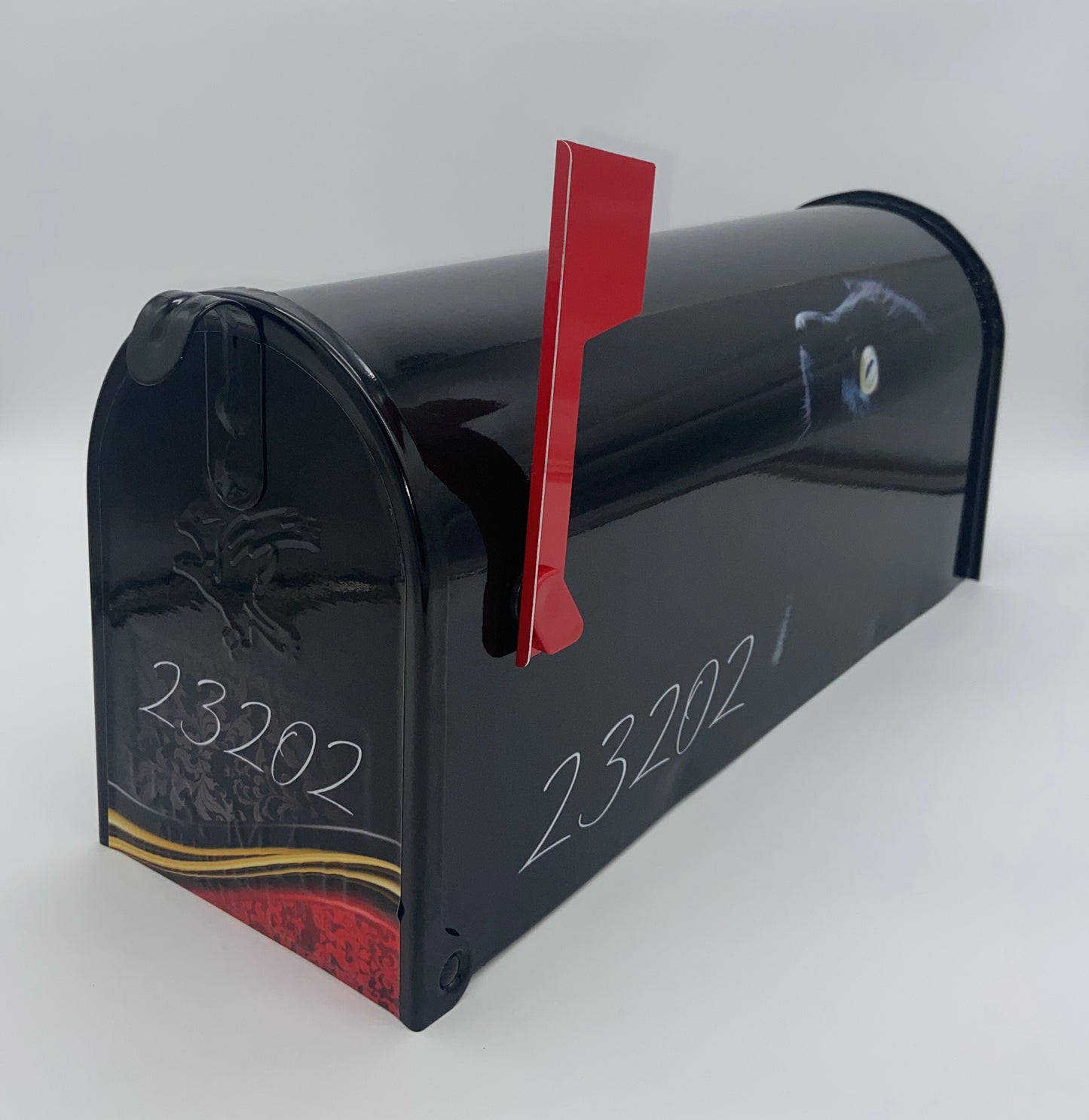Black Cat Custom Mailbox, Post Mounted