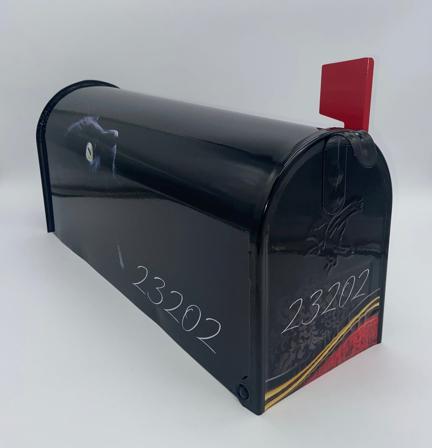 Black Cat Custom Mailbox, Post Mounted