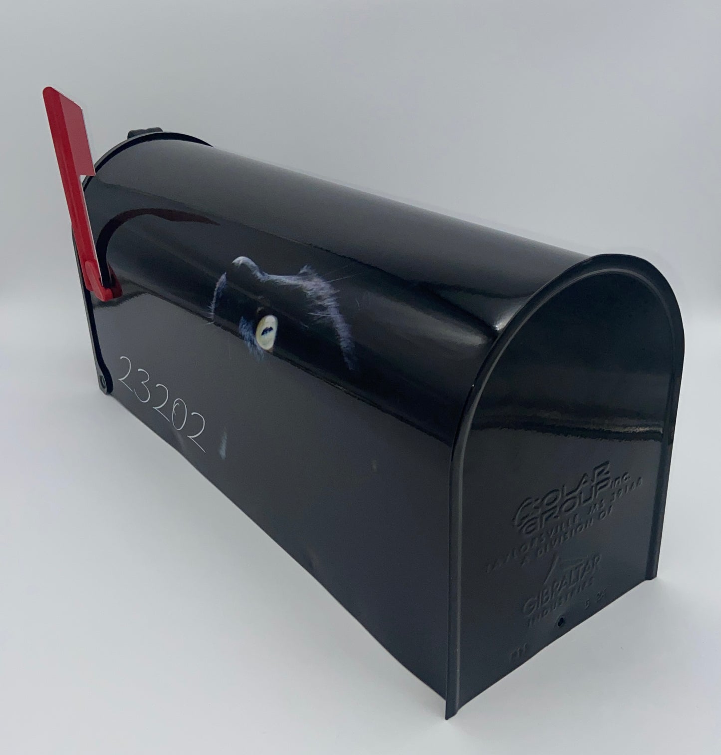 Black Cat Custom Mailbox, Post Mounted