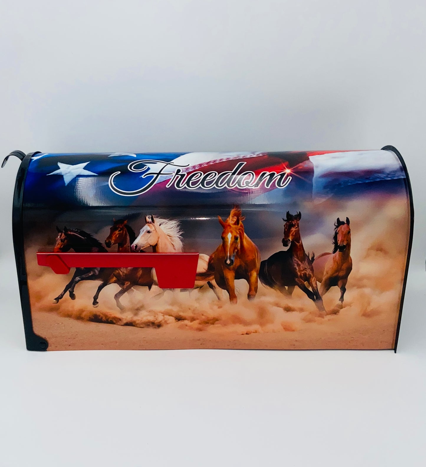 Wild horse custom mailbox, Patriotic Independence Day farm mailbox