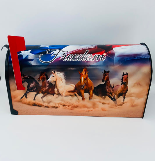 Wild horse custom mailbox, Patriotic Independence Day farm mailbox