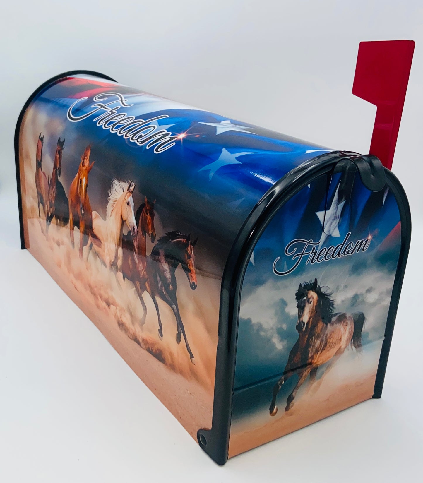 Wild horse custom mailbox, Patriotic Independence Day farm mailbox