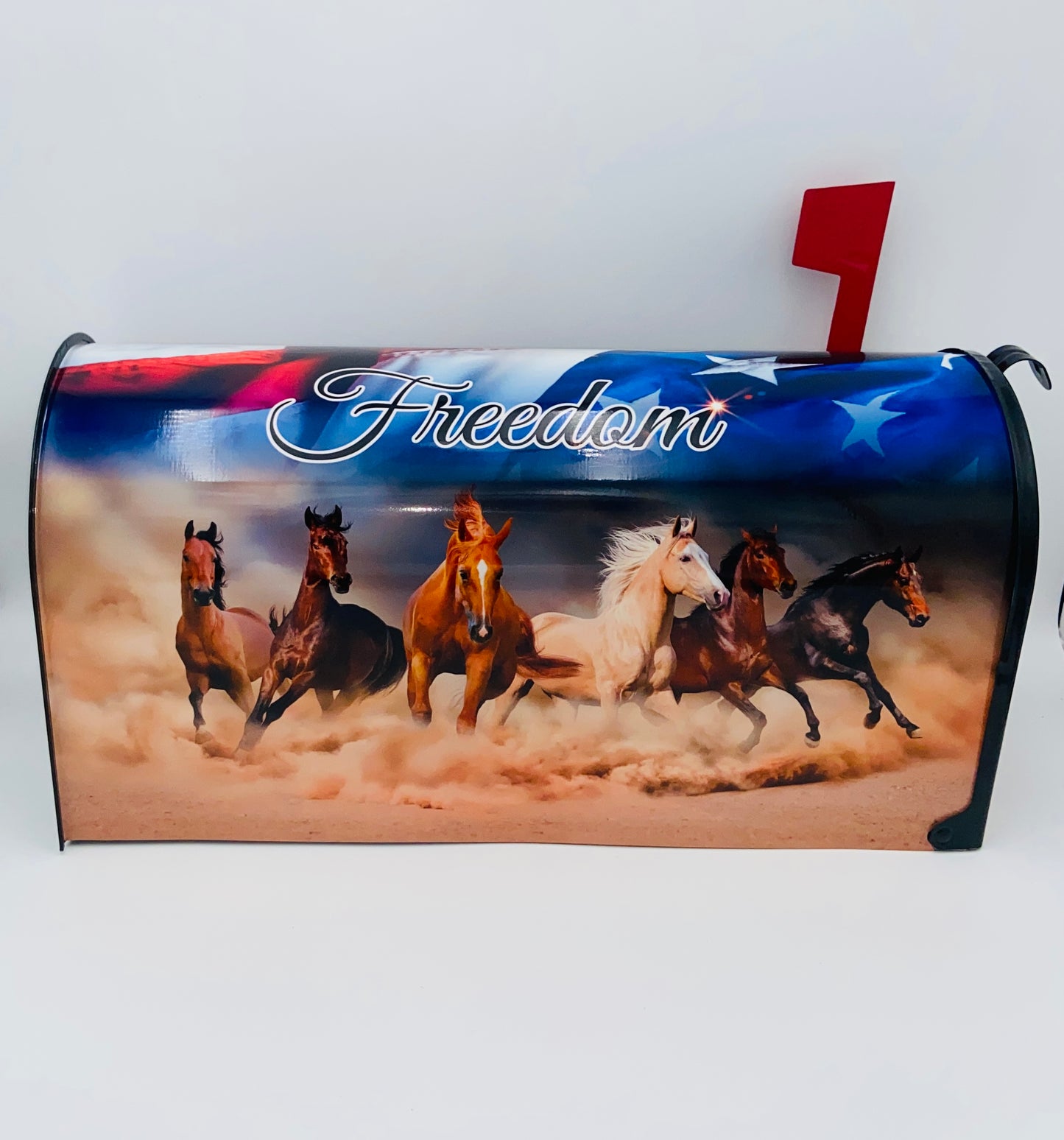 Wild horse custom mailbox, Patriotic Independence Day farm mailbox